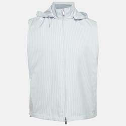 مملوكة مسبقًا Loro Piana Blue Striped Synthetic and Linen Reversible Sleeveless Jacket M