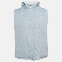 مملوكة مسبقًا Loro Piana Blue Striped Synthetic and Linen Reversible Sleeveless Jacket M