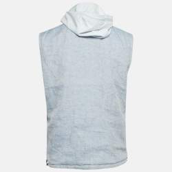 مملوكة مسبقًا Loro Piana Blue Striped Synthetic and Linen Reversible Sleeveless Jacket M