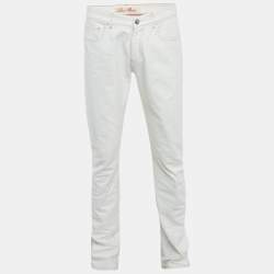 مملوكة مسبقًا بنطلون جينز لورو بيانا أبيض قماش الدنيم بقصة عادية مقاس وسط 33 بوصة