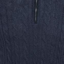 Pre Owned سويتر سحاب نصف لورو بيان بلو كشمير مضلع مقاس كبير