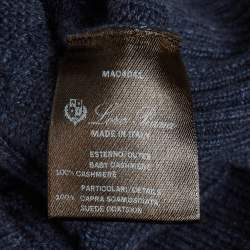 Pre Owned سويتر سحاب نصف لورو بيان بلو كشمير مضلع مقاس كبير