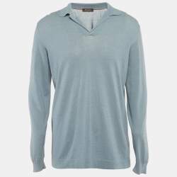 Pre Owned تي شيرت بولو لورور بيانا أزرق رداء طويل الأكمام مقاس كبير جدًا - إكسترا لارج