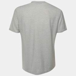 Pre Owned Loro Piana White Striped Cotton Crew Neck T-Shirt L
