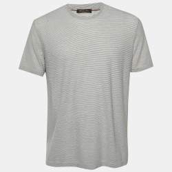 Pre Owned Loro Piana White Striped Cotton Crew Neck T-Shirt L