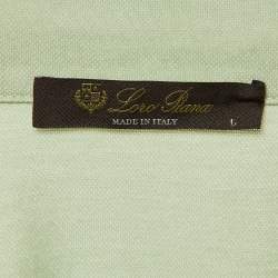 Pre Owned Loro Piana Light Green Cotton & Silk Knit Polo T-Shirt L