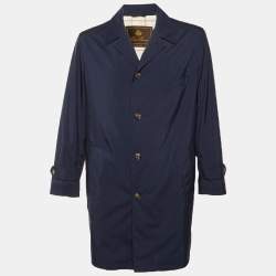 Pre Owned Loro Piana Navy Blue Synthetic Button Front Coat XL