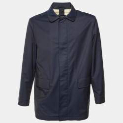 Pre Owned Loro Piana Navy Blue Wool Blend Zip Front Oversized Jacket M