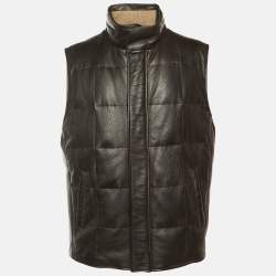 مملوكة مسبقًا Loro Piana Brown Leather & Fur Sleeveless Jacket 3XL