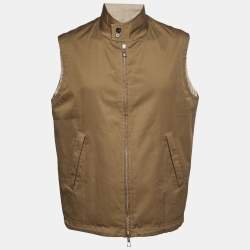 Pre Owned Loro Piana Brown Cotton & Beige Linen Sleeveless Jacket M