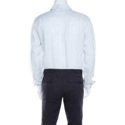 Pre Owned Loro Piana Pale Blue Striped Button Front Andre Linen Shirt M