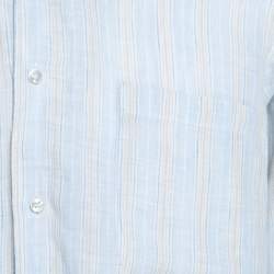 Pre Owned Loro Piana Pale Blue Striped Button Front Andre Linen Shirt M