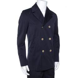 Pre Owned Loro Piana Midnight Blue Cotton Double Breasted Coat XS