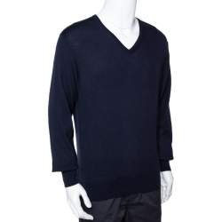 Pre Owned Loro Piana Navy Blue Cashmere V-Neck Sweater XL