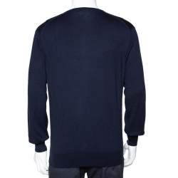 Pre Owned Loro Piana Navy Blue Cashmere V-Neck Sweater XL