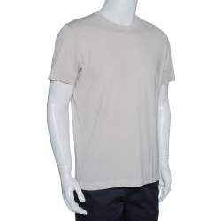 Pre Owned Loro Piana Light Beige Cotton Crew Neck T-Shirt L