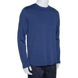Pre Owned Loro Piana Navy Blue Silk & Cotton Long Sleeve T-Shirt L