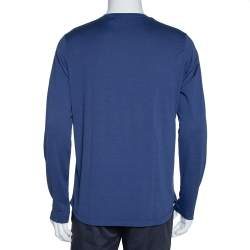 Pre Owned Loro Piana Navy Blue Silk & Cotton Long Sleeve T-Shirt L