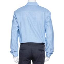 Pre Owned Loro Piana Blue Textured Cotton Long Sleeve Shirt XXL