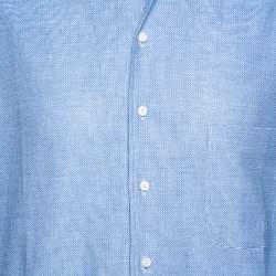 Pre Owned Loro Piana Blue Textured Cotton Long Sleeve Shirt XXL