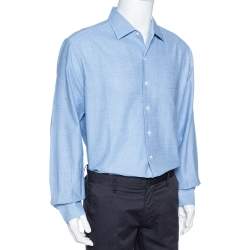 Pre Owned Loro Piana Blue Textured Cotton Long Sleeve Shirt XXL