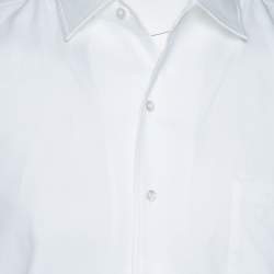 Pre Owned Loro Piana White Cotton Oxford Button Front André Shirt L