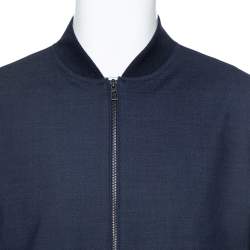 Pre Owned Loro Piana Navy Blue Wool Storm System Bomber Jacket XL