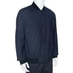 Pre Owned Loro Piana Navy Blue Wool Storm System Bomber Jacket XL