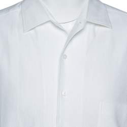 Pre Owned Loro Piana White Textured Cotton Long Sleeve Shirt XXL