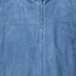 Pre Owned Loro Piana Slate Blue Suede Bomber Jacket 3XL