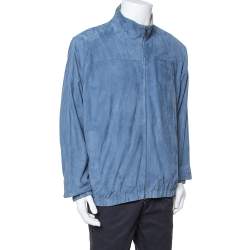 Pre Owned Loro Piana Slate Blue Suede Bomber Jacket 3XL