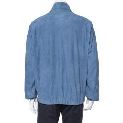 Pre Owned Loro Piana Slate Blue Suede Bomber Jacket 3XL