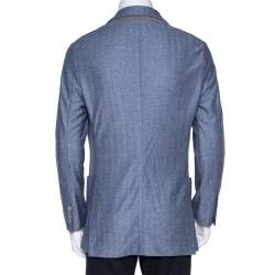 Pre Owned Loro Piana Blue Cashmere Silk Knit Sweater Jacket L