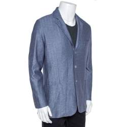 Pre Owned Loro Piana Blue Cashmere Silk Knit Sweater Jacket L