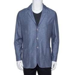 Pre Owned Loro Piana Blue Cashmere Silk Knit Sweater Jacket L
