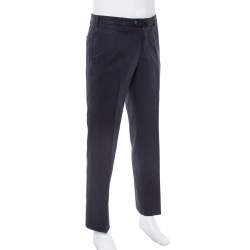 مملوكة مسبقًا Loro Piana Navy Blue Cotton Tailored Trousers L
