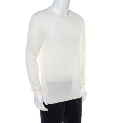 Pre Owned Loro Piana Off White Knit Crew Neck Jumper L