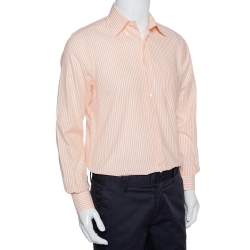 Pre Owned Loro Piana Orange Striped Cotton Button Front Shirt M