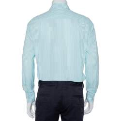 Pre Owned Loro Piana Blue Striped Cotton Button Front Shirt M