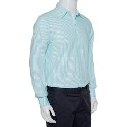 Pre Owned Loro Piana Blue Striped Cotton Button Front Shirt M