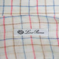 Pre Owned Loro Piana White Checkered Linen Button Front Shirt M