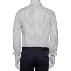 Pre Owned Loro Piana White Checkered Linen Button Front Shirt M