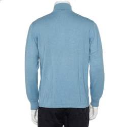 Pre Owned Loro Piana Blue Cashmere & Silk Half Zip High Neck Sweater M