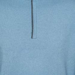 Pre Owned Loro Piana Blue Cashmere & Silk Half Zip High Neck Sweater M