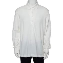 Pre Owned Loro Piana White Cotton Pique Long Sleeve Polo T-Shirt 3XL