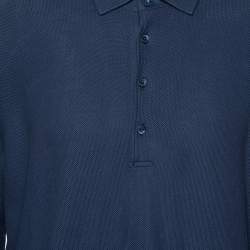 مملوكة مسبقًا تي شيرت بولو لورو بيانا قطني بيكيه أزرق كحلي بأكمام طويلة مقاس كبير جدًا جدًا جدًا - إكس إكس إكس لارج