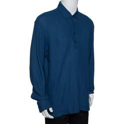 Pre Owned Loro Piana Blue Cotton Pique long Sleeve Polo T Shirt 3XL