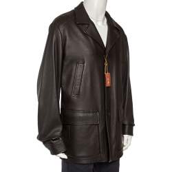 Pre Owned Loro Piana Brown Deer Leather Button Front Blazer Jacket XXL