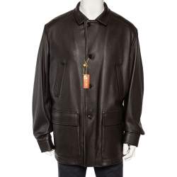 Pre Owned Loro Piana Brown Deer Leather Button Front Blazer Jacket XXL