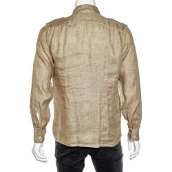 Pre Owned Loro Piana Camel Brown Linen Pocket Detail Shirt M